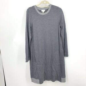 J Jill Women Size Medium Dress Long Sleeve Sweater Shift Gray Blue Striped